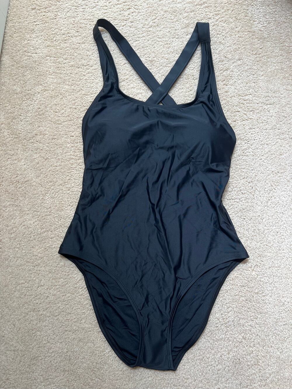 NEW Quince Italian Cross-Back One-Piece Swimsuit Black Bathingsuit Women's XL